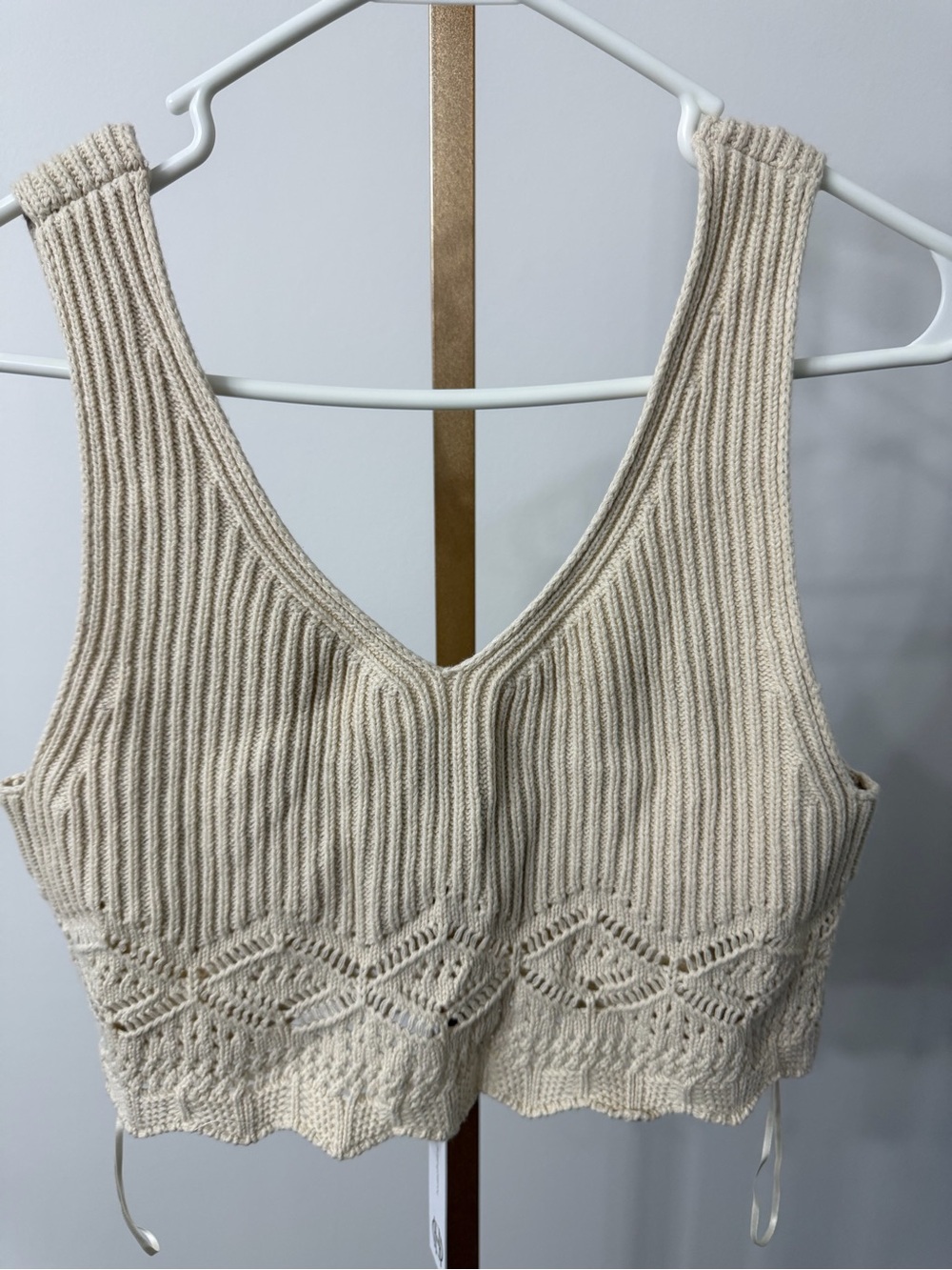 House of Harlow 1960 Cream Crochet Knit Crop Tank